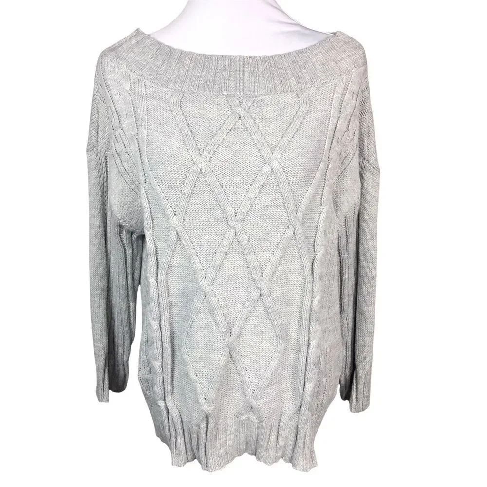 BB Dakota Steve Madden Boat Neck Cable Knit Sweater 3 Quarter Sleeves Grey Large